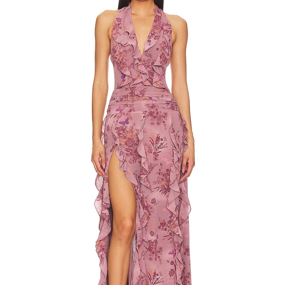 NBD Floral Ruffle Maxi Dress in Pink